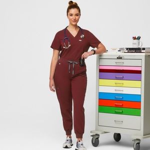 Figs scrubs Zamora high waisted joggers - burgundy